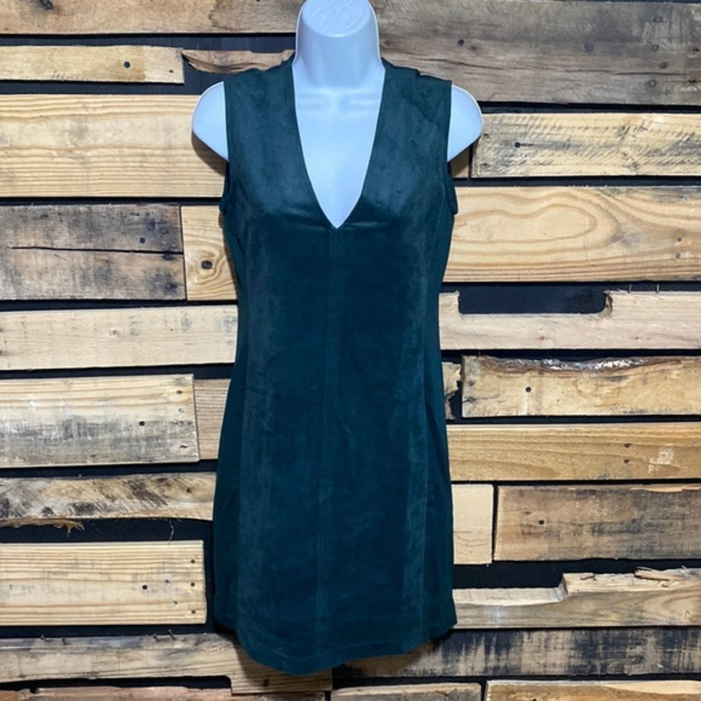 BCBGMaxAzria Women's Malina Knit Faux Suede V-Neck Dress Alpine Green  Size‎ XS